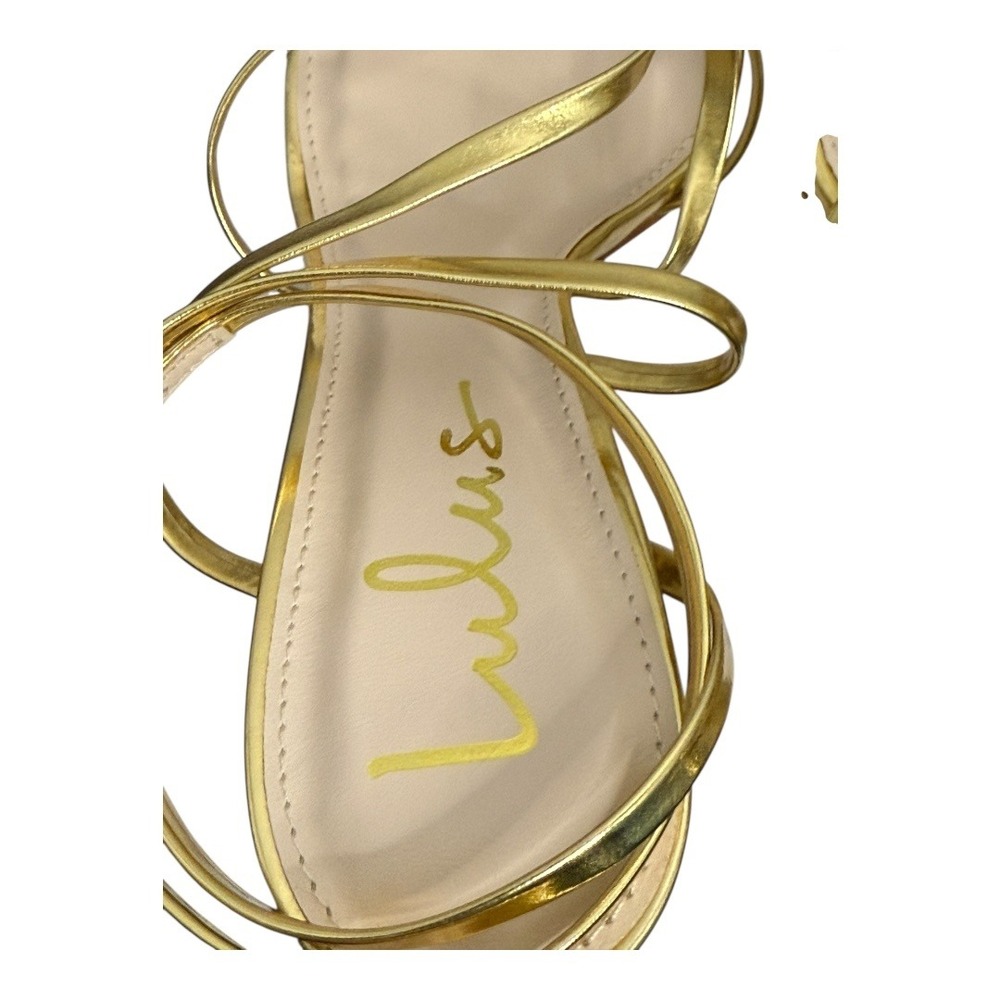 Lulus Sanga Metallic Gold Strappy Heels 8 NIB‎ - Picture 6 of 11